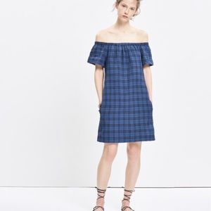Madewell plaid off the shoulder cotton dress